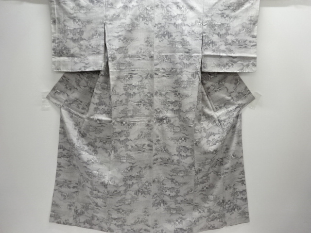 JAPANESE KIMONO / SILK / HAND WOVEN TSUMUGI / SCENERY OF HOUSES